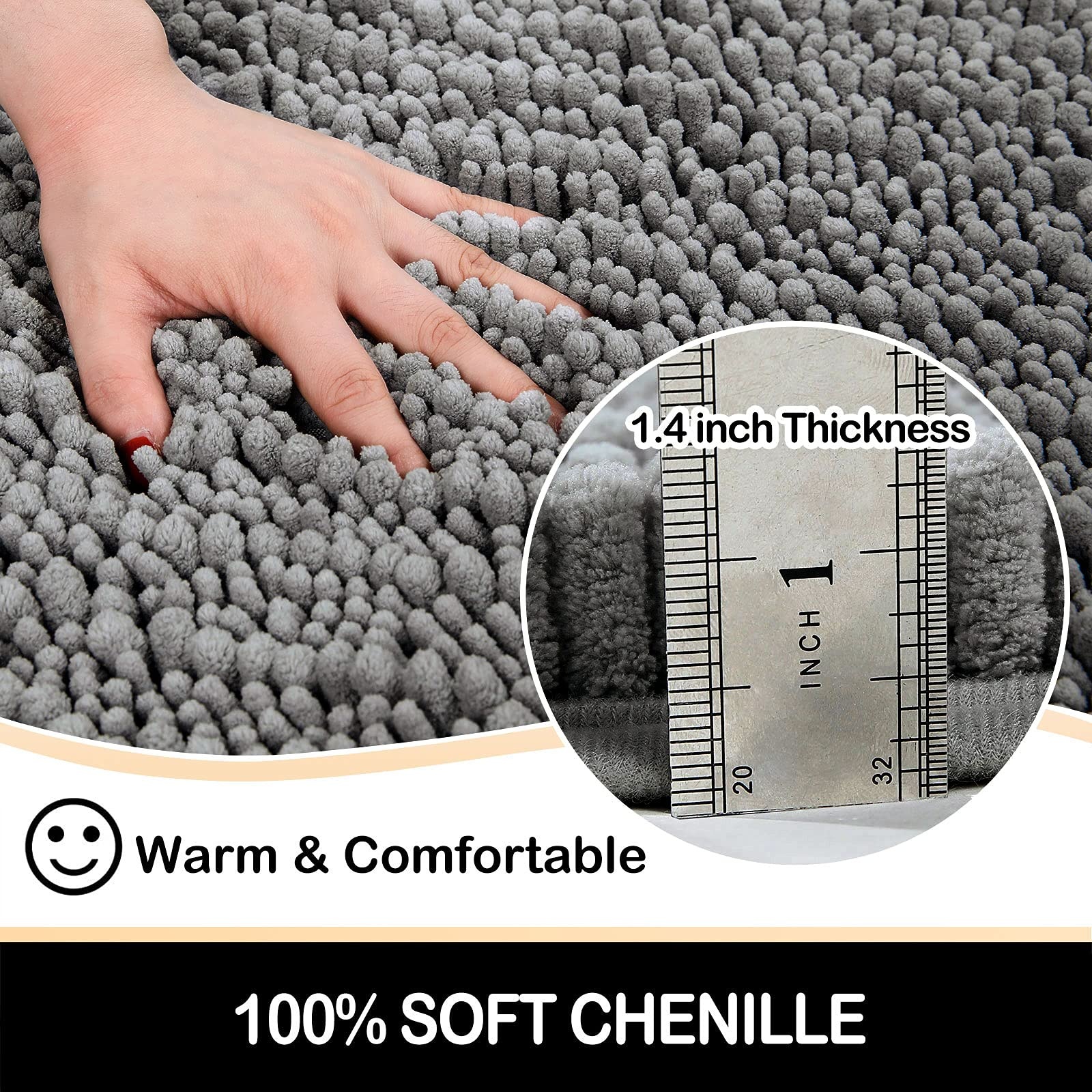 ຜູ້ຜະລິດຈີນທີ່ບໍ່ແມ່ນ Slip Solid Chenille ການດູດຊຶມນ້ໍາ Shaggy Rug Chenille ຜ້າພົມ Bath Mat (3)