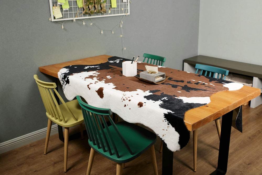 Tapete de couro falso tapete grande com estampa de vaca com forro antiderrapante (3)