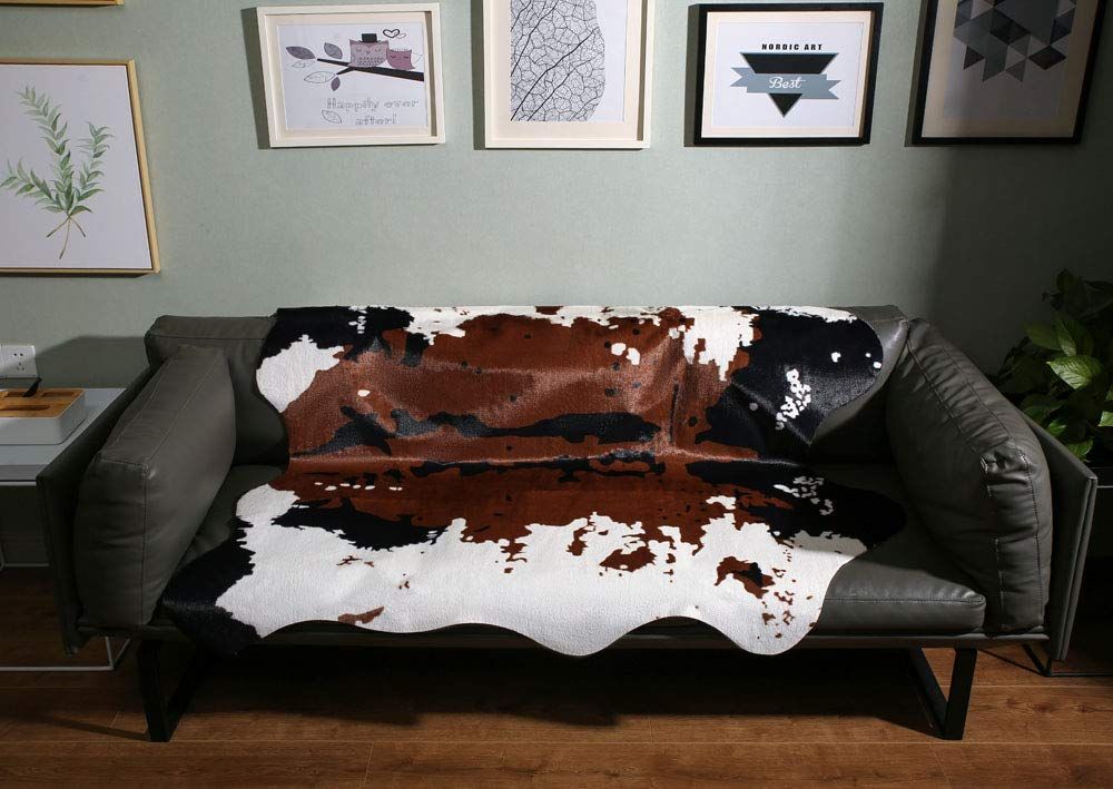 Faux Cowhide Rug Nla Nla ti atẹwe agbegbe Rọgi ti Ko si Isokuso (5)