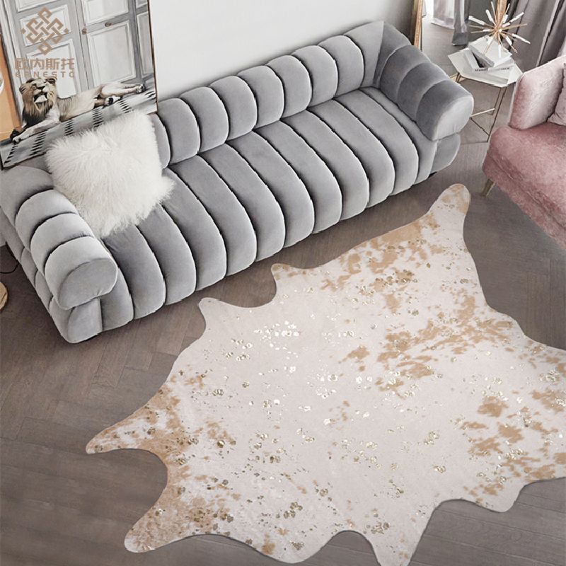 Faux Cowhide Shaped Rug Decorative Gold Foil Carpet Factory (7)