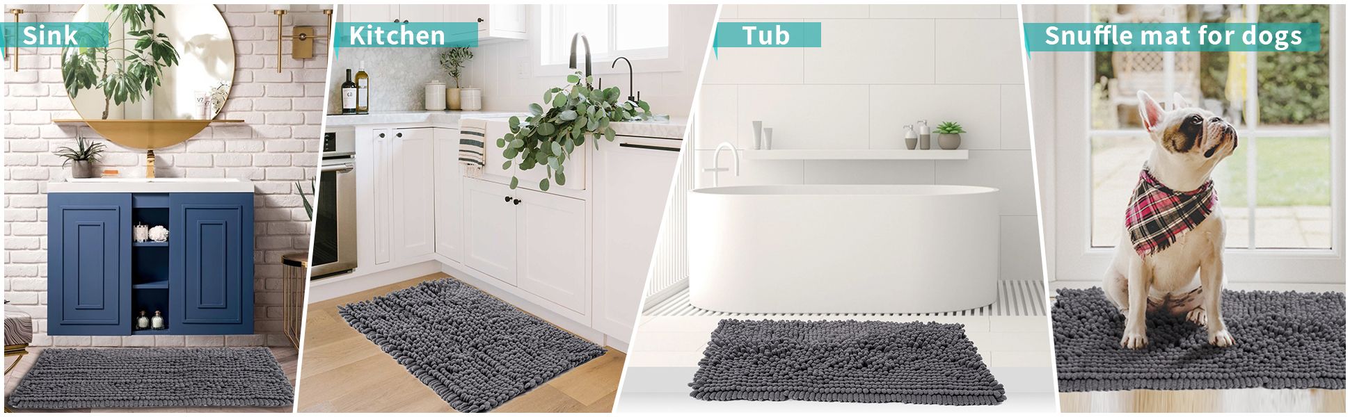 Super Soft žinylková sada koupelnových podložek 3 kusy Protiskluzové savé koberečky do koupelny (9)